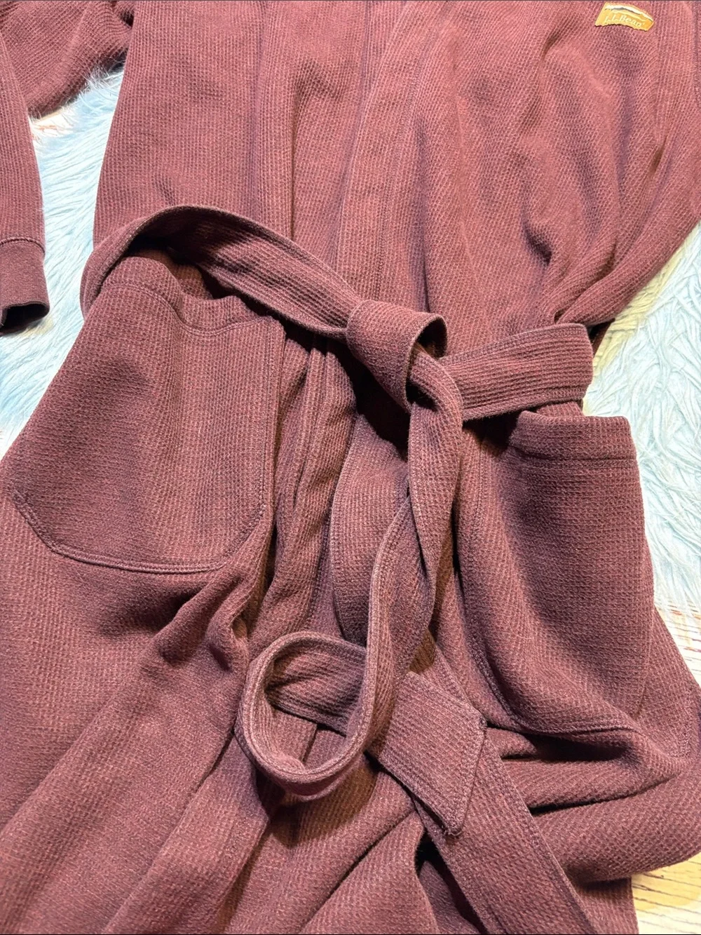 L.L. Bean Waffle Knit Maroon Hooded Robe sz M